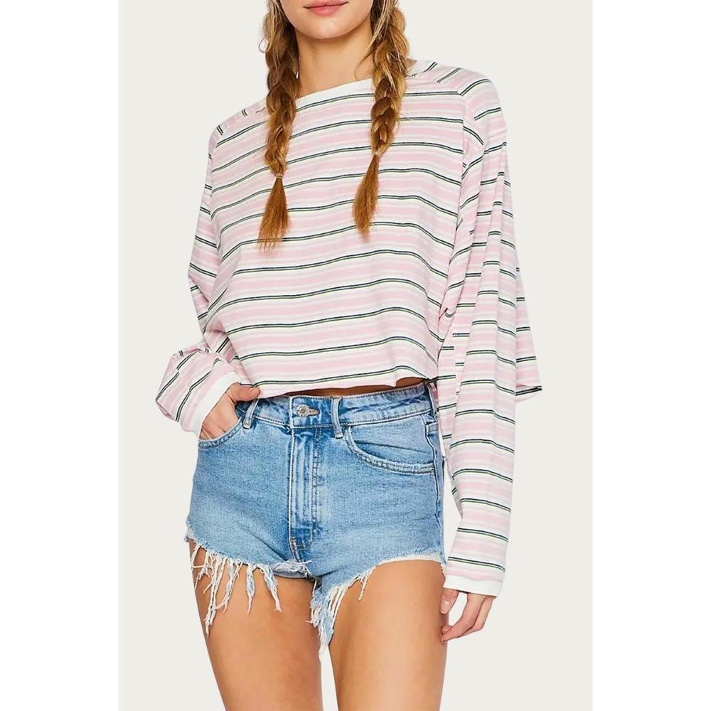 NEW PRETTY GARBAGE striped raglan sleeve t-shirt in pink